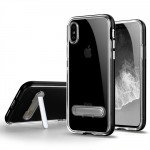 Wholesale iPhone Xs / X (Ten) Clear Armor Bumper Kickstand Case (Black)